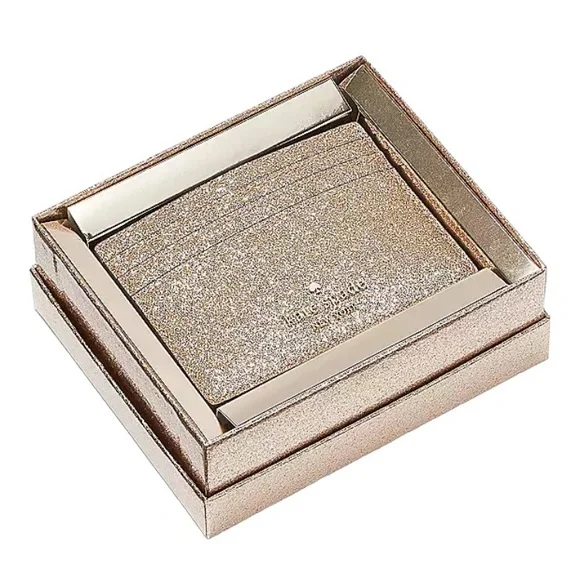 NWT Kate Spade Gold Sparkle Glitter Glimmer Boxed Small Slim Card Holder Wallet - Picture 3 of 15